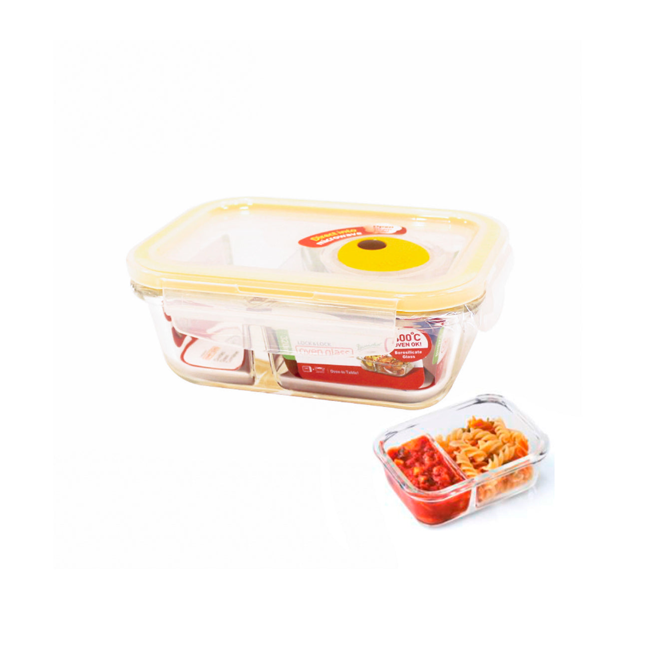 Envase Hermético Vidrio 320 ml Ovenglass Euro Rectangular con División