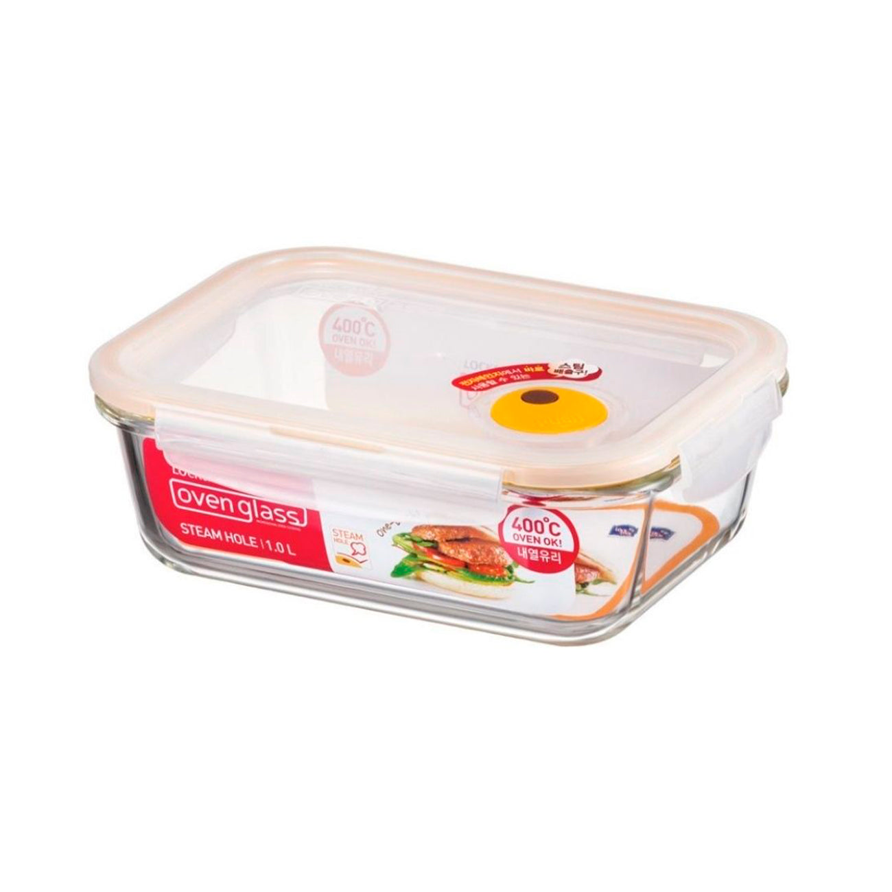 Envase Hermético Vidrio 1 L Ovenglass Euro Rectangular Tapa Ventilada