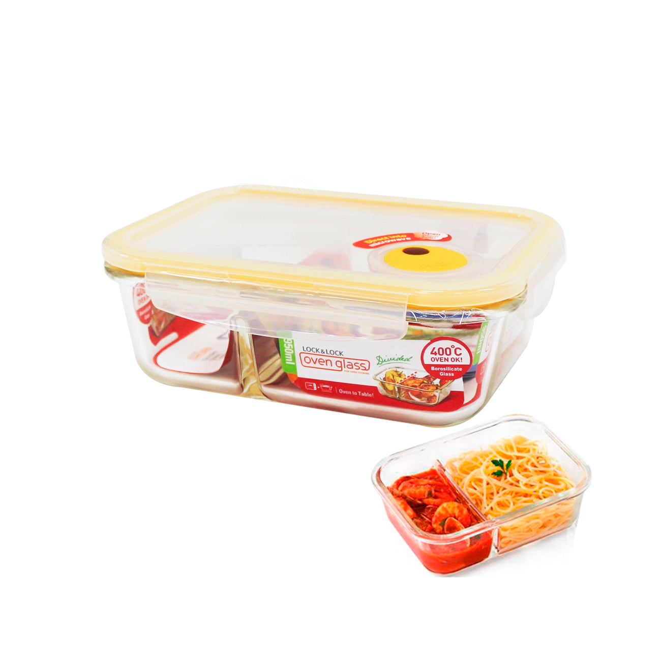 Envase Hermético Vidrio 950 ml Ovenglass Euro Rectangular con División