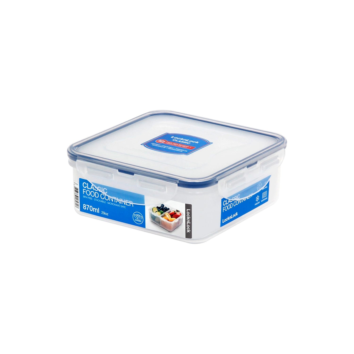 Envase Hermético Cuadrado 870 ml 4 Divisiones